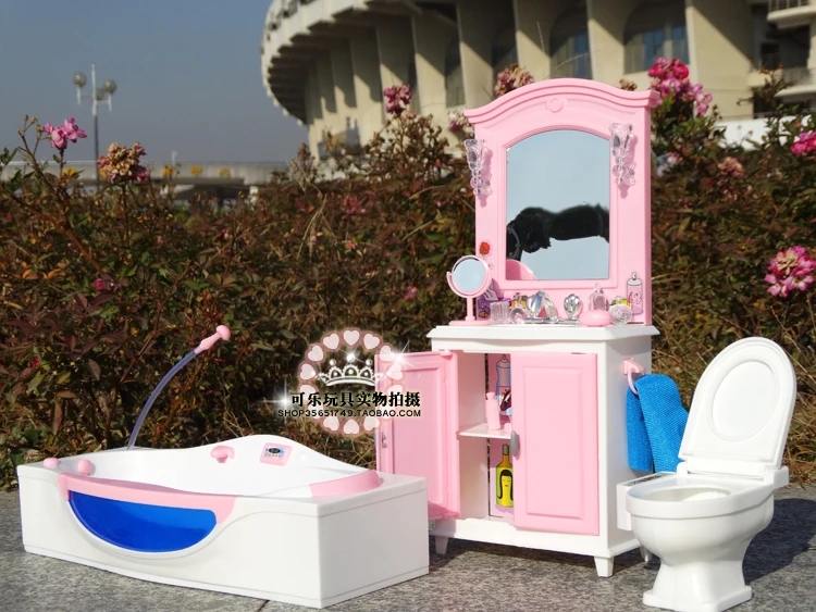 Cute Furniture bathroom Play Set  Bathtub  + Dresser+ toilet suite case for - £27.09 GBP