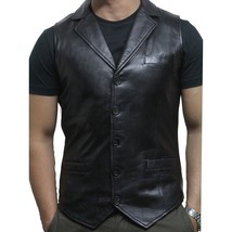 Leather Jacket Vest Biker Motorcycle Vintage Men Coat Mens Retro Moto Bl... - £26.58 GBP+