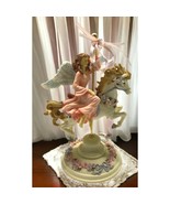 Angel Fairy Riding Carousel Horse Holiday Gallery Resin 8&quot; Figurine - £19.65 GBP