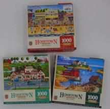 Lot of 3 HOMETOWN 1000 Puzzle Master Pieces Filling Station Boardwalk La... - $24.75