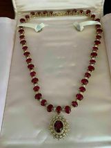 30 Ct Oval Cut Simulated  Ruby &amp; Diamond 925 Silver Gold Plated Necklace 18&quot; - £261.14 GBP