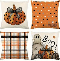 4pcs 18in*18in Halloween Fall Pillow Covers Cushion Covers Plaid Dots Ghost - $18.32