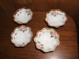Vintage Hand Painted Roses Footed Trinket Dish Set of Four (Japan) - £50.58 GBP