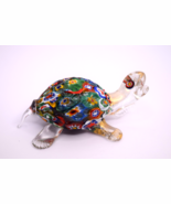 Millefiori Turtle Figure Paperweight Multicolor Floral Shell Murano Style - $54.78 CAD