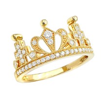 0.35CT Round Cut Simulated Diamond Queen Crown Promise Ring Yellow Gold Plated - £66.16 GBP