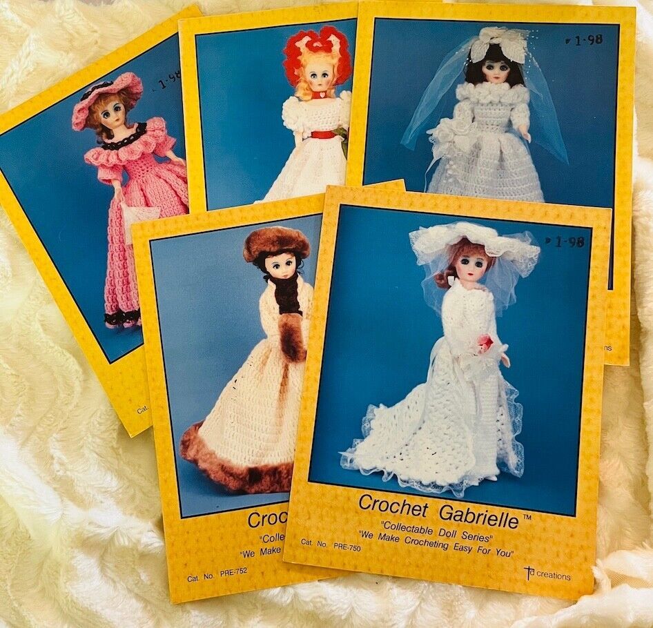 TD CREATIONS CROCHET PATTERNS COLLECTABLE DOLL SERIES 1987 CINDY GABRIELLE SET 5 - $24.70