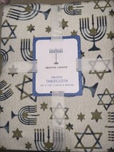 &quot;Festive Lights&quot; 1pc 60&quot; X 120&quot; Happy Hanukkah Tablecloth Wh Navy Blue Gold Nib - £38.83 GBP