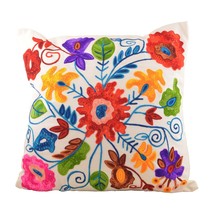 Floral Embroidered Design Cotton Down Filled Throw Pillow, 18&quot; - £39.92 GBP