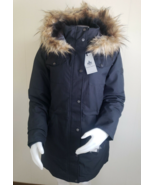 Rainforest Eco Down Hooded Coat Womens Sz L Black Faux Fur Trim Thermolu... - $185.26