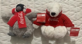 Coca Cola Stuffed Penguin &amp; Polar Bear Plush Approx 7&quot; With Original Tags Tomy - £22.39 GBP