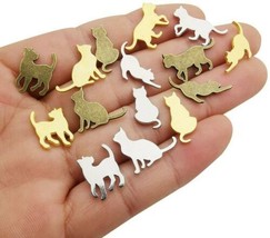 4 Cat Cabochons Assorted Flat Backs Antiqued Silver Gold Bronze Mix Animal - £4.56 GBP