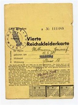 Vierte Reichskleiderkarte Fourth Reich Clothing Card 1944 Ration Stamps - £14.01 GBP