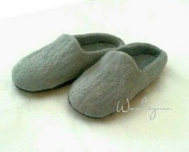 US 6.5 Unisex Boiled wool slippers * Grey Felt slippers * Handmade house... - £29.42 GBP