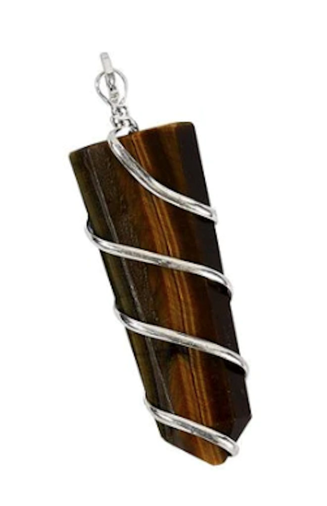 Primary image for  FLAT REAL TIGER'S EYE CRYSTAL STONE WIRE  PENDANTS ON 24 in BALL CHAIN NECKLACE