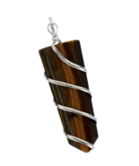  FLAT REAL TIGER&#39;S EYE CRYSTAL STONE WIRE  PENDANTS ON 24 in BALL CHAIN ... - £8.16 GBP
