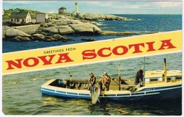 Postcard Greetings From Nova Scotia Peggy&#39;s Cove Lighthouse Tuna Fishing - £2.26 GBP