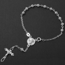 Sterling Silver 925 Filigree Rosary Cross Bracelet 4mm 7 inches - £34.00 GBP
