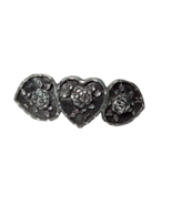 Vintage French Silver Pewter Etched Hearts Roses 3.75&quot; Hair Barrette Clip - $40.64 CAD