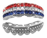 Iced Silver Plated Metal Teeth Grillz Set CZ Red White Blue Patriotic US... - $16.82