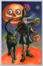 Matthew Kirscht Halloween Uneasy Greetings Cat Witch Jol Shiverbones Postcard Mk - £39.92 GBP