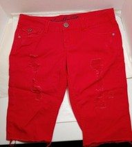 Vanilla Star Red Distressed cut off/Cropped Jeans size 9 #111052 preowned - £6.99 GBP