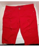 Vanilla Star Red Distressed cut off/Cropped Jeans size 9 #111052 preowned - £7.00 GBP