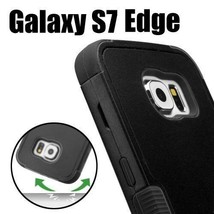 For Samsung Galaxy S7 Edge - Hard&amp;Soft Hybrid High Impact Case Cover Black Armor - £18.32 GBP