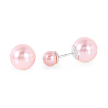 Sterling Silver 925 Rhodium Plated Pink Pearl Stud Earrings - 2 ways to wear - £21.42 GBP