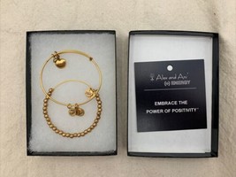 Alex and Ani LOT OF 2 Gold Tone Bracelets Apple Charm & Beads - $18.95