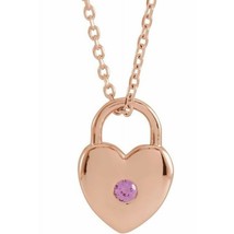 Authenticity Guarantee 
14K Rose Gold Pink Sapphire Heart Lock Necklace - £438.84 GBP