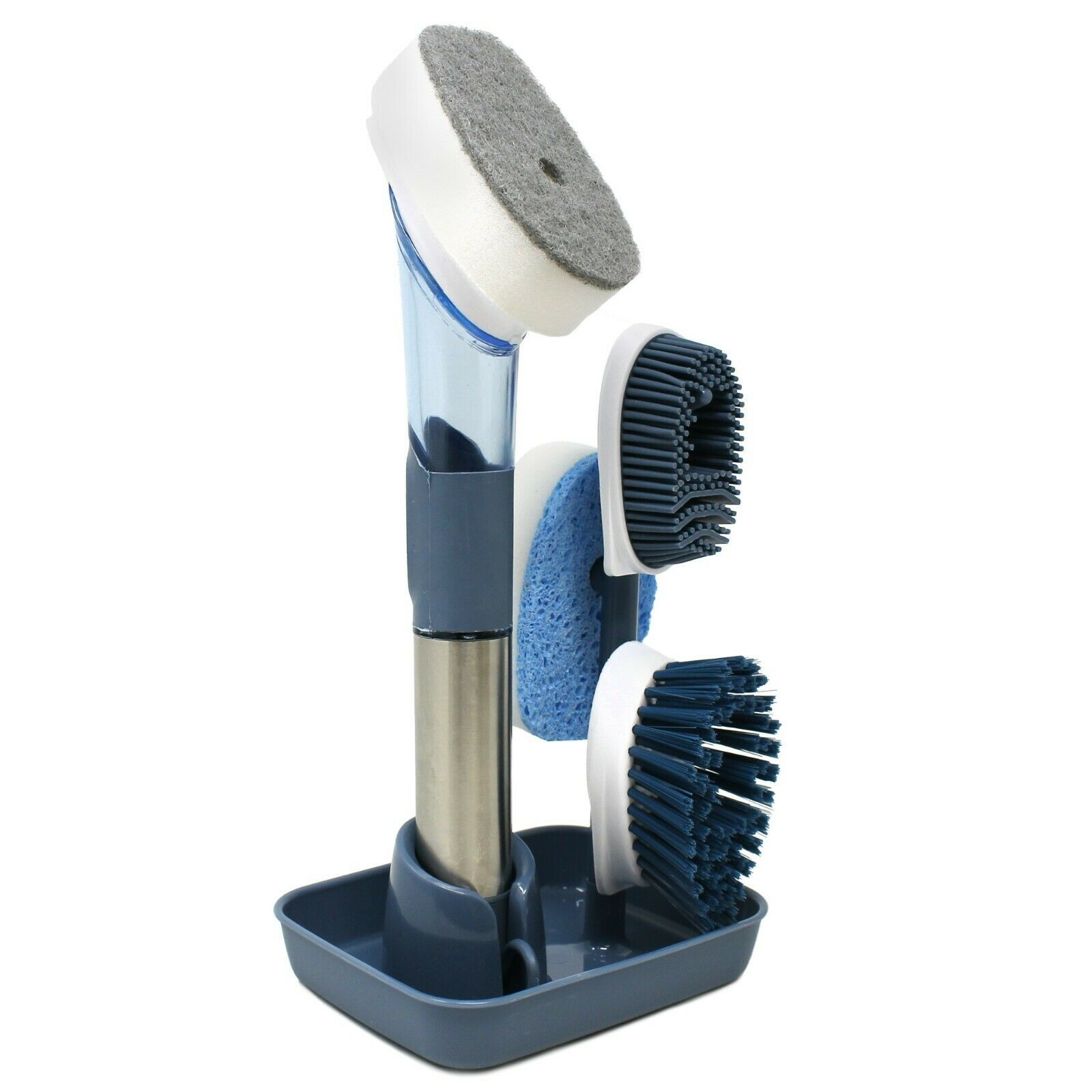 Soap Dispensing Dish Cleaning Brush with 4 Brush Head and Drying Stand - $13.85