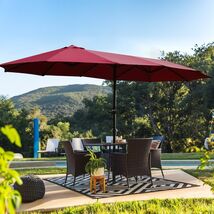 Large Double Patio Umbrella (15x9ft) w/ Light &amp; Base - $225.99