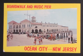 Yellow Crowded Boardwalk and Music Pier Ocean City New Jersey NJ Postcard c1960s - £6.42 GBP