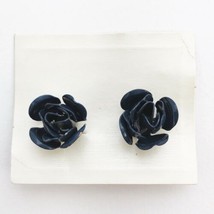 Vintage Enamel Clip On Earrings Blue Roses by Coro Costume Jewelry - £9.77 GBP