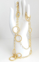 Vintage Joan Rivers Long Gold Tone Necklace Oblong Round Circles 42 to 45 Inches - £29.53 GBP