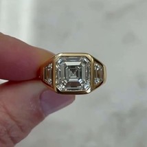Signet Bezel Set  Asscher Cut 8MM Moissanite Ring, Engagement Ring, 14K Gold Ann - £156.50 GBP
