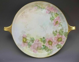 RS Germany Tillowitz Selesia Hand Painted Pink Roses Vanity Tray Plate  - £12.66 GBP
