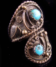Large Vintage Sterling Ring - genuine Turquoise - signed spoon wrap - size 6 1/2 - £136.82 GBP