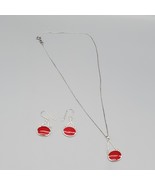 Sterling Silver Necklace Earring Set Red Enamel Oval Pierced Ears 925 Th... - $559.32 MXN