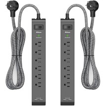 2 Pack Surge Protector Power Strip With 6 Outlets 2 Usb Ports 5-Foot Long Heavy- - £26.24 GBP