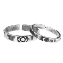 925 Sterling Silver Oxidised Minimal Couple Rings , Adjustable - £75.92 GBP