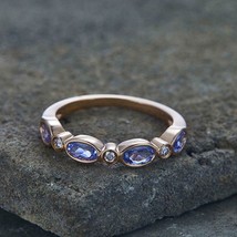 1.20Ct Oval Cut Tanzanite Half Eternity Engagement Ring Band 14k White Gold Over - £65.51 GBP