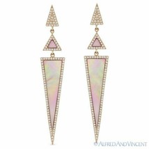 Pink Mother-of-Pearl and 0.52ct Diamond 14k Rose Gold Dangling Stiletto Earrings - £1,040.16 GBP