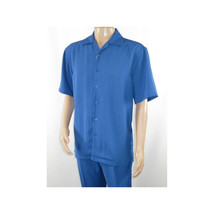 Men INSERCH 2pc Walking Leisure Suit Shirt Pants Set Short Sleeves 9356 Blue image 5