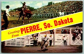 Doppio Vista Banner Greetings Rodeo Pierre South Dakota SD Unp Cromo Cartolina - £8.02 GBP
