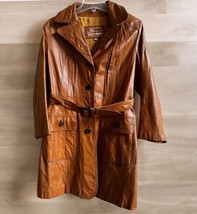 Vtg Montgomery Ward The Tannery Leather Jacket Womens M Mens 16 Camel Tan 1960s - £78.36 GBP