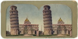 c1900&#39;s Colorized Stereoview The Leaning Tower of Pisa Italy - £7.52 GBP