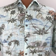 Vtg CampiaModa Hawaiian Aloha Large Shirt Ships Maps Palm Trees Island Hibiscus - £32.16 GBP