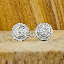 0.83ct Ct Round/Baguette Diamond Stud Flower Shape Earrings 14K White Gold Over - £79.91 GBP