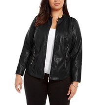 Alfani Womens Plus 2X Deep Black Faux Leather Zip Up Jacket NWT Y10 - $58.79